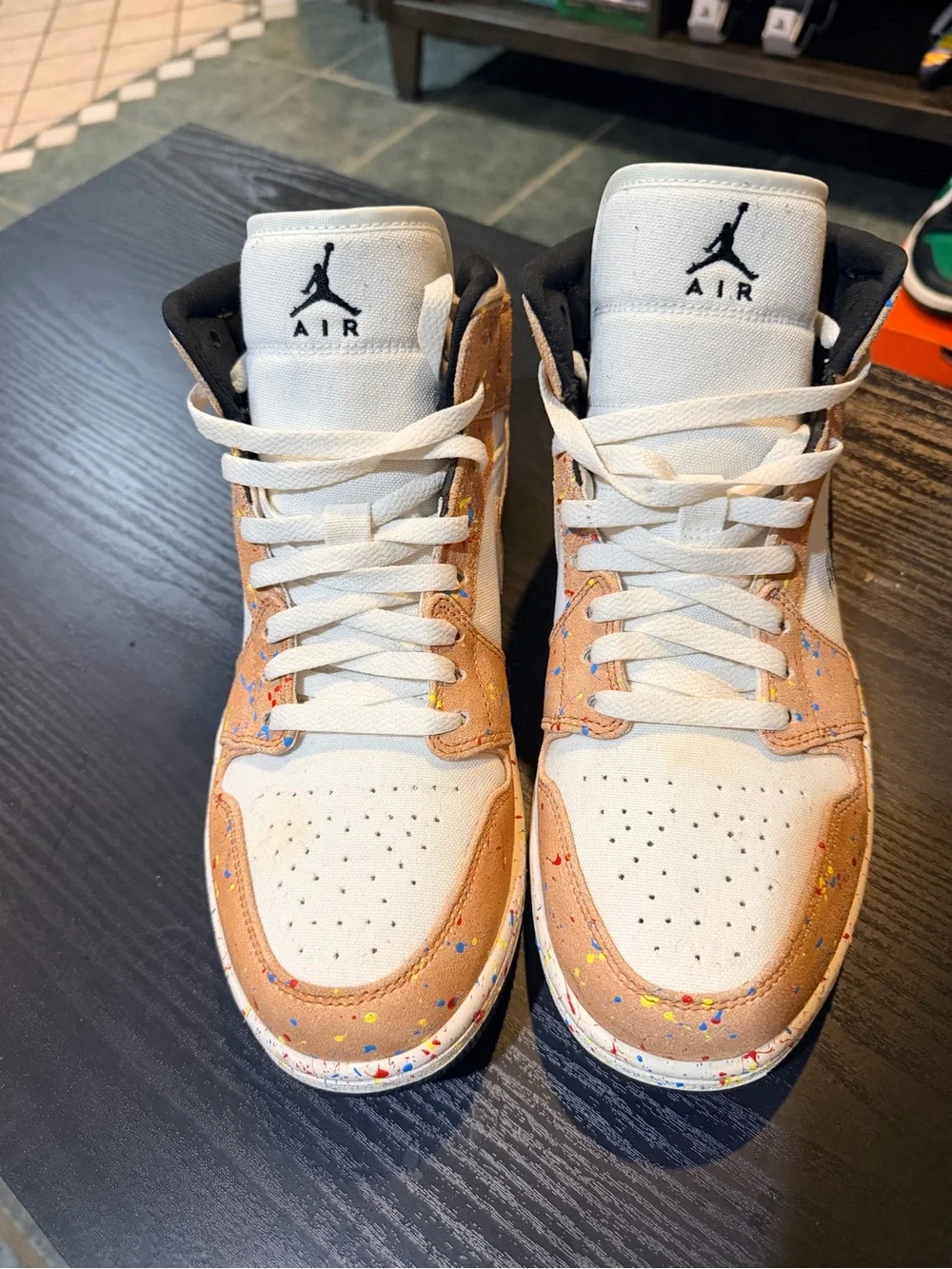 Jordan Style Mens 10.5 High-Top Sneakers in Cream and Tan Special Edition